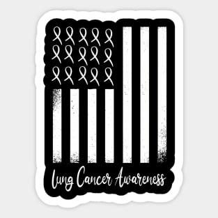 Cute USA Flag White Ribbon Lung Cancer Awareness Product Sticker